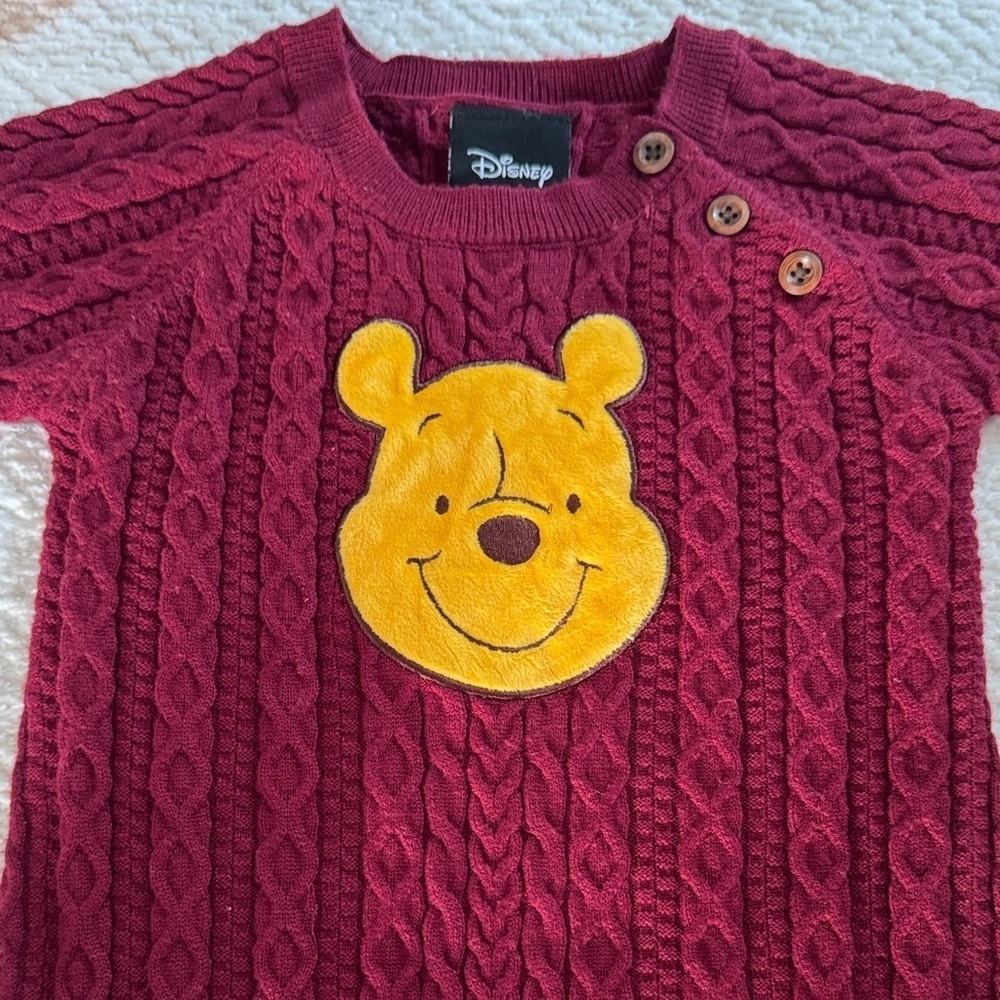Disney Burgundy Cable Knit Baby Footie - Picture 2 of 7